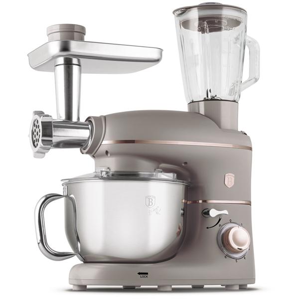 Vintage Küchenmaschine inkl. Fleischwolf u. Wurstfüller, Smoothie- u. Pasta-Aufsätze, angenehme 5,5 l Rührschüssel, 1500W, taupe