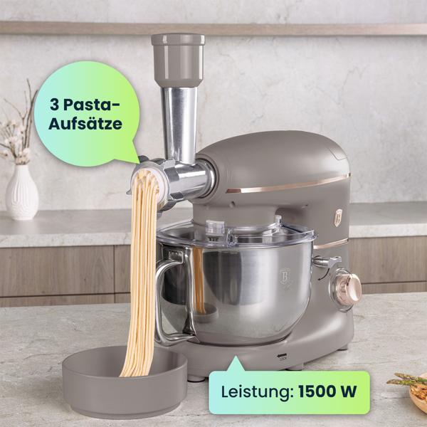 Vintage Küchenmaschine inkl. Fleischwolf u. Wurstfüller, Smoothie- u. Pasta-Aufsätze, angenehme 5,5 l Rührschüssel, 1500W, taupe