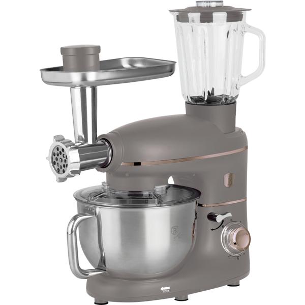 Vintage Küchenmaschine inkl. Fleischwolf u. Wurstfüller, Smoothie- u. Pasta-Aufsätze, angenehme 5,5 l Rührschüssel, 1500W, taupe