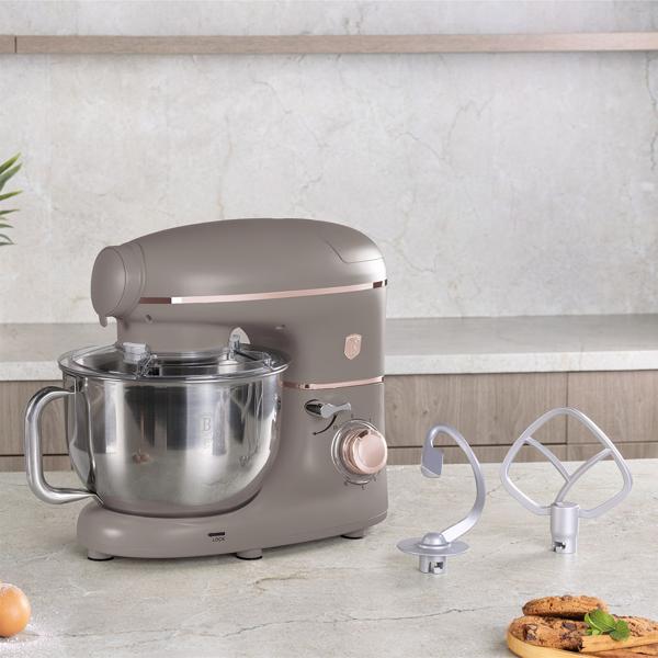 Vintage Küchenmaschine inkl. Fleischwolf u. Wurstfüller, Smoothie- u. Pasta-Aufsätze, angenehme 5,5 l Rührschüssel, 1500W, taupe