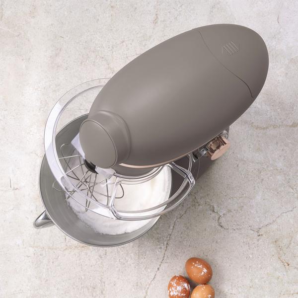 Vintage Küchenmaschine inkl. Fleischwolf u. Wurstfüller, Smoothie- u. Pasta-Aufsätze, angenehme 5,5 l Rührschüssel, 1500W, taupe