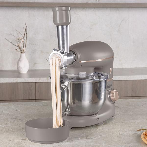Vintage Küchenmaschine inkl. Fleischwolf u. Wurstfüller, Smoothie- u. Pasta-Aufsätze, angenehme 5,5 l Rührschüssel, 1500W, taupe