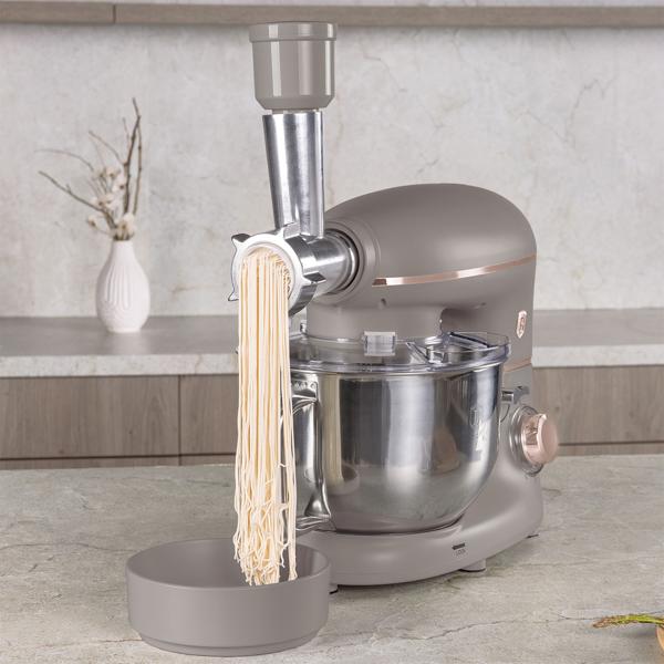 Vintage Küchenmaschine inkl. Fleischwolf u. Wurstfüller, Smoothie- u. Pasta-Aufsätze, angenehme 5,5 l Rührschüssel, 1500W, taupe