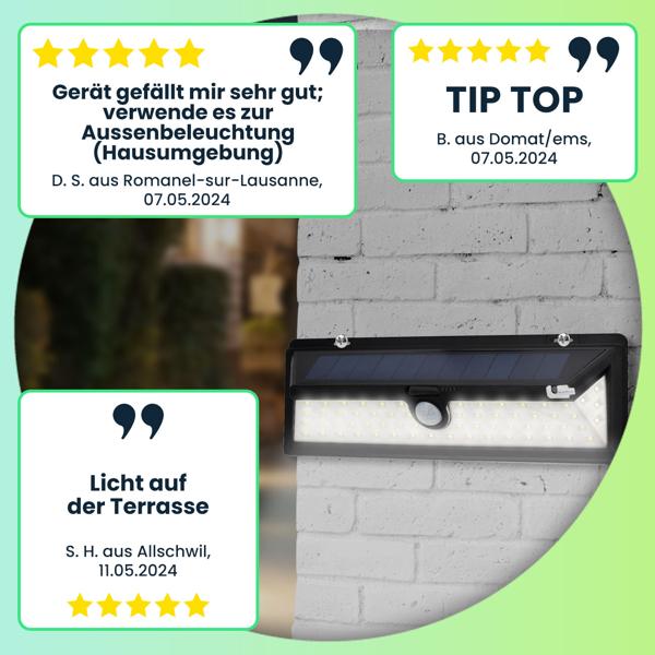 2er-Spar Set Moderne Wandleuchte, Solarpanel, PIR Bewegungs-Sensor, 66 helle LEDs, 800 Lumen, 13,2 Watt, IP44, inkl. Montagematerial