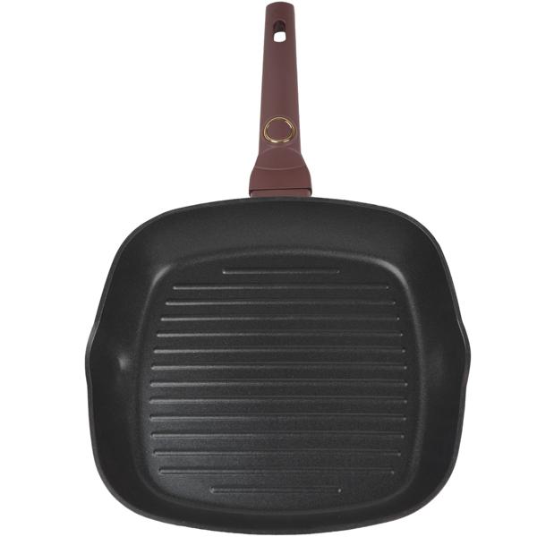 Design-Grillpfanne, 28cm, bordeaux/roségold – Titanbeschichtung, Glasdeckel, Aluminium, PFOA-frei, hochwertig verarbeitet 