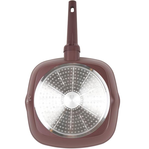 Design-Grillpfanne, 28cm, bordeaux/roségold – Titanbeschichtung, Glasdeckel, Aluminium, PFOA-frei, hochwertig verarbeitet 