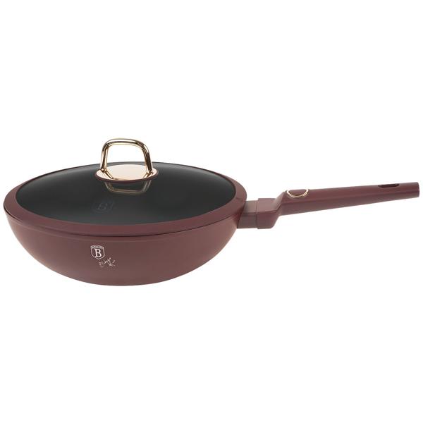 Design Wokpfanne mit Glasdeckel, 28cm, bordeaux: Antihaft, robust & stilvoll kochen, für gesundes & aromatisches Braten