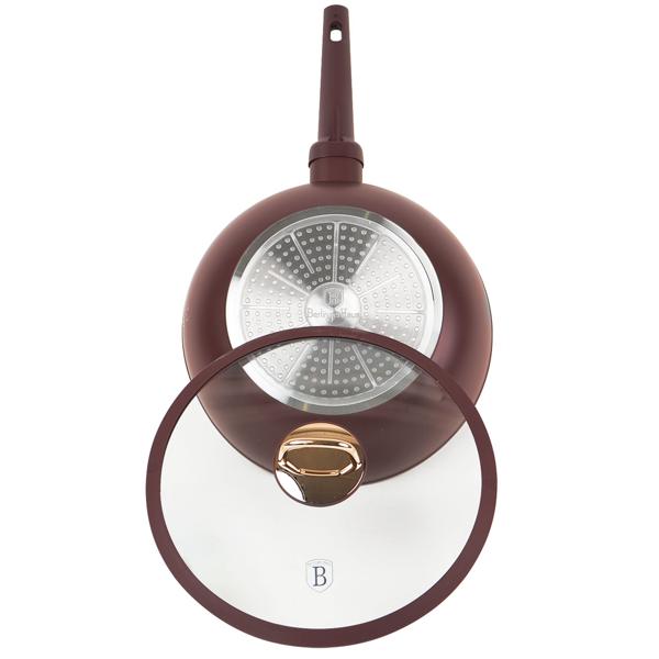 Design Wokpfanne mit Glasdeckel, 28cm, bordeaux: Antihaft, robust & stilvoll kochen, für gesundes & aromatisches Braten