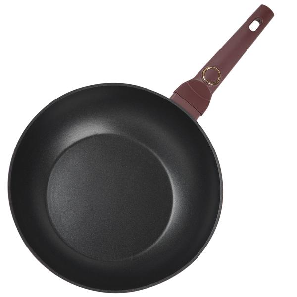 Design Wokpfanne mit Glasdeckel, 28cm, bordeaux: Antihaft, robust & stilvoll kochen, für gesundes & aromatisches Braten