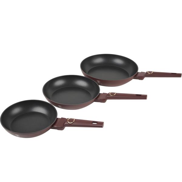 Bratpfannen-Set 3-teilig Ø 20/24/28cm - Induktion & alle Herde - 3-fach Titanbeschichtung, Antihaft, Soft-Touch-Griffe - Bordeaux matt - PFOA/Blei/Cadmiumfrei