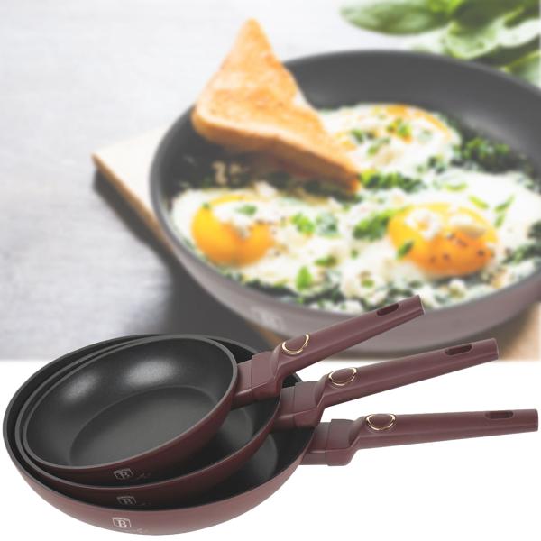 Bratpfannen-Set 3-teilig Ø 20/24/28cm - Induktion & alle Herde - 3-fach Titanbeschichtung, Antihaft, Soft-Touch-Griffe - Bordeaux matt - PFOA/Blei/Cadmiumfrei