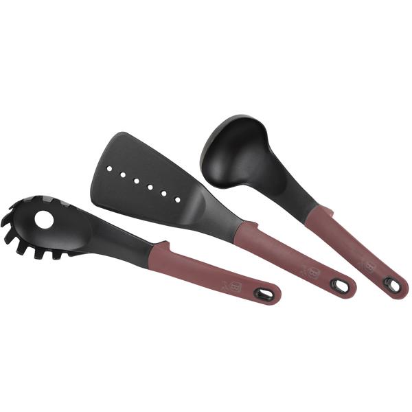 Hochwertiges Design Kochset m. Titanbeschichtung inkl. Kochbesteck, Untersetzer, Glasdeckel, Soft Touch Griffe, 15-teilig, bordeaux