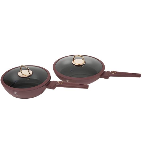 Hochwertiges Design Kochset m. Titanbeschichtung inkl. Kochbesteck, Untersetzer, Glasdeckel, Soft Touch Griffe, 15-teilig, bordeaux