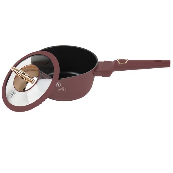 Hochwertiges Design Kochset m. Titanbeschichtung inkl. Kochbesteck, Untersetzer, Glasdeckel, Soft Touch Griffe, 15-teilig, bordeaux