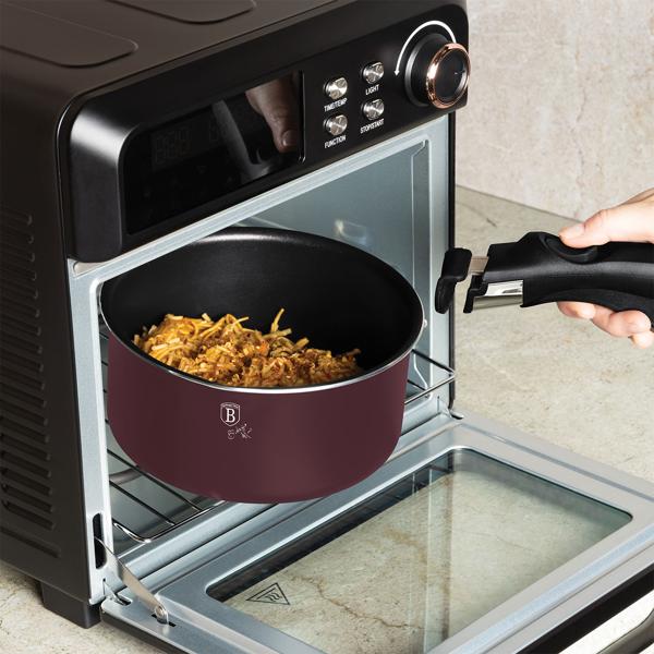 Hochwertiges Aluminium Pfannen-Set, 9-teilig, Bordeaux, Titanbeschichtung – Abnehmbarer Griff, Smart Lids & Glasdeckel, elegantes Design