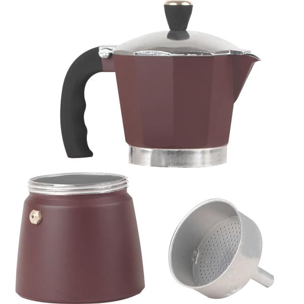 Design Espressokocher 3 Portionen (150ml) für authentischen Kaffeegeschmack - für alle Herde geeignet - Aluminium bordeaux matt - ergonomischer Soft-Touch-Griff