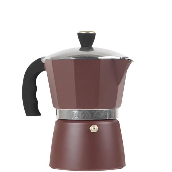 Design Espressokocher 3 Portionen (150ml) für authentischen Kaffeegeschmack - für alle Herde geeignet - Aluminium bordeaux matt - ergonomischer Soft-Touch-Griff