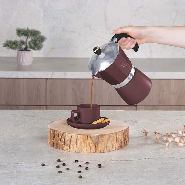 Espressokocher Bordeaux-Matt aus Aluminium - Für 6 Portionen (450ml) - Ergonomischer Soft-Touch-Griff - Geeignet für alle Herde - Rostfrei