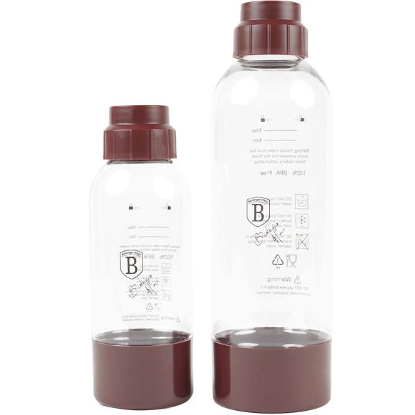 Wassersprudler im Design-Look, bordeaux, mit 2 BPA-freien Flaschen & Barometer: für sprudelnde Getränke, stilvoll & praktisch für jeden Haushalt