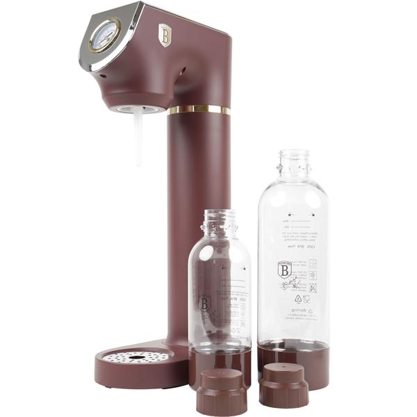 Wassersprudler im Design-Look, bordeaux, mit 2 BPA-freien Flaschen & Barometer: für sprudelnde Getränke, stilvoll & praktisch für jeden Haushalt