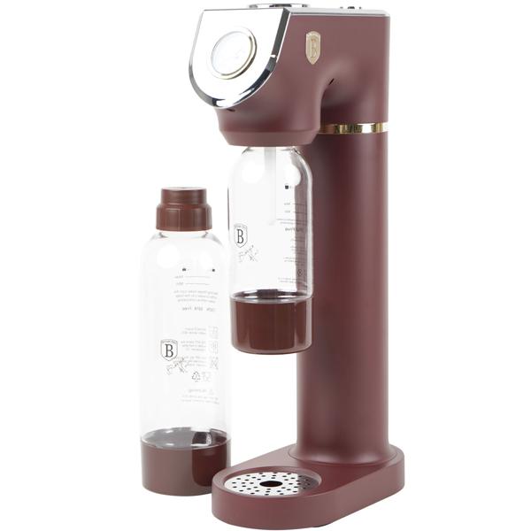 Wassersprudler im Design-Look, bordeaux, mit 2 BPA-freien Flaschen & Barometer: für sprudelnde Getränke, stilvoll & praktisch für jeden Haushalt