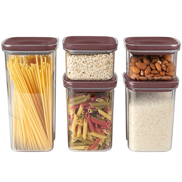 5-tlg. Design Frischhaltedosen Set mit elegantem bordeaux-Deckel: Luftdichte Vorratsdosen für Lebensmittel, stilvolle Aufbewahrung