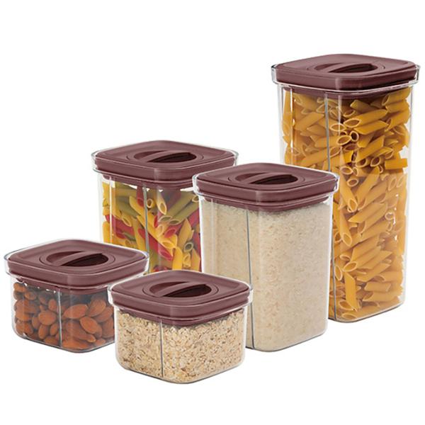 5-tlg. Design Frischhaltedosen Set mit elegantem bordeaux-Deckel: Luftdichte Vorratsdosen für Lebensmittel, stilvolle Aufbewahrung