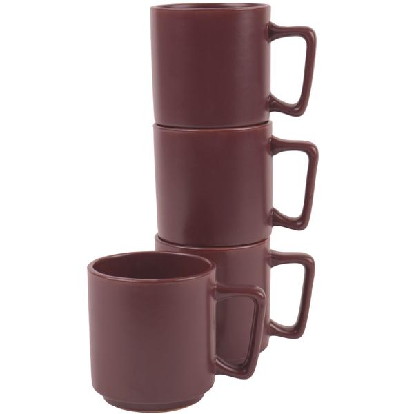 Hochwertiges Steingut Tassen Set (4 Stück, 300ml): Design Tassen in Bordeaux, spülmaschinen- & mikrowellenfest – Stilvolle Kaffeebecher für den Alltag