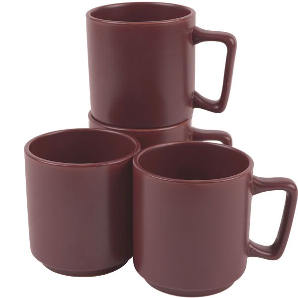 Hochwertiges Steingut Tassen Set (4 Stück, 300ml): Design Tassen in Bordeaux, spülmaschinen- & mikrowellenfest – Stilvolle Kaffeebecher für den Alltag