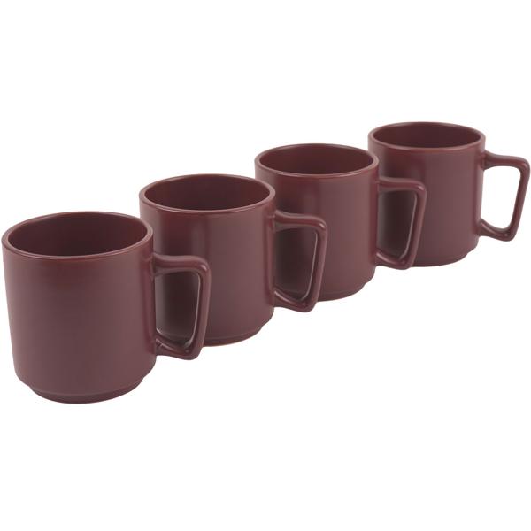 Hochwertiges Steingut Tassen Set (4 Stück, 300ml): Design Tassen in Bordeaux, spülmaschinen- & mikrowellenfest – Stilvolle Kaffeebecher für den Alltag