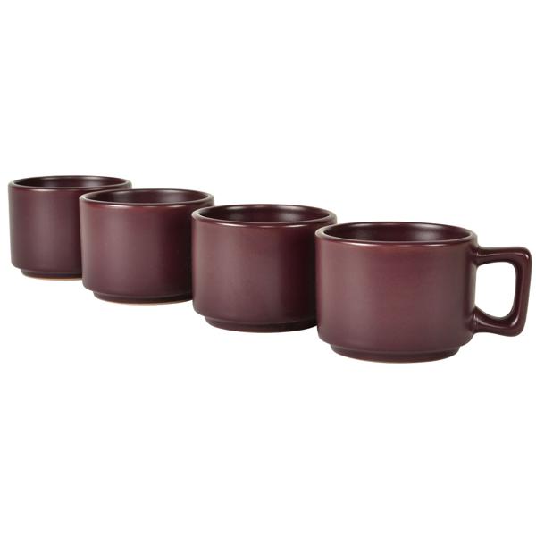 Design Espressotassen-Set 4 Stück bordeaux - Hochwertiges Steingut - Langlebig, stossfest, mikrowellen- & spülmaschinenfest - Inkl. Untertassen