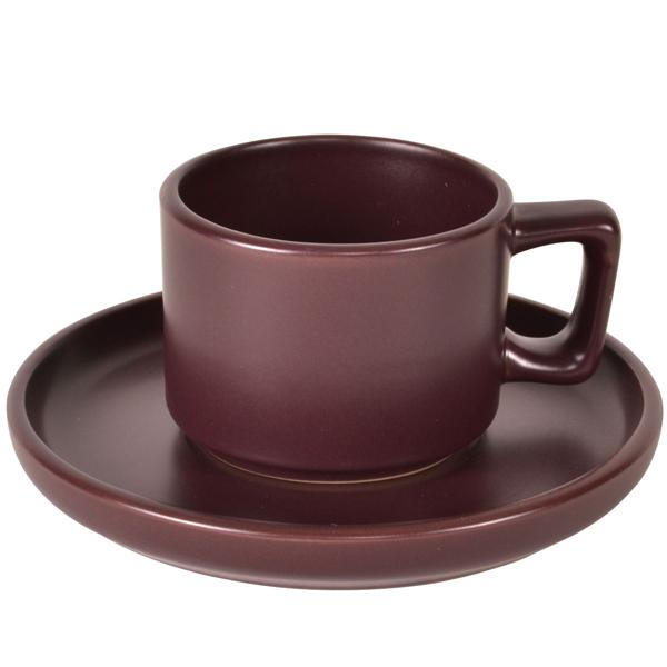 Design Espressotassen-Set 4 Stück bordeaux - Hochwertiges Steingut - Langlebig, stossfest, mikrowellen- & spülmaschinenfest - Inkl. Untertassen