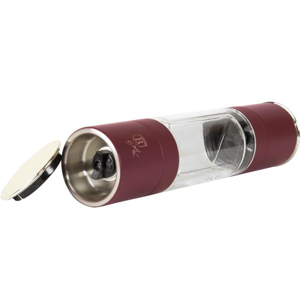 2in1 Salz- & Pfeffermühle: matt bordeaux, Designer Gewürzmühle - Stilvoll & Praktisch – Mahlt Salz & Pfeffer gleichzeitig - Blickfang für jede Küche