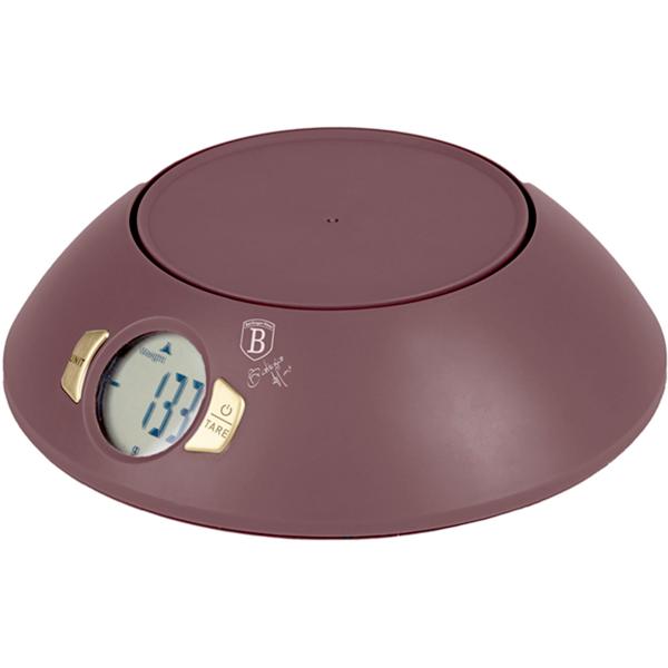 Moderne Design Küchenwaage mit Schüssel, bordeaux, max 5 kg, gramm-genau, inkl. Batterien - Exklusiv & langlebig