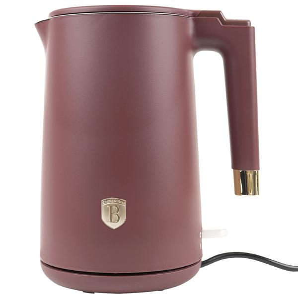 Design Wasserkocher - Doppelwandig & 360° drehbar - 1,7L Volumen - 1800W Leistung - Bordeaux - Edelstahl (18/10) - Warmhaltefunktion - Kabellos