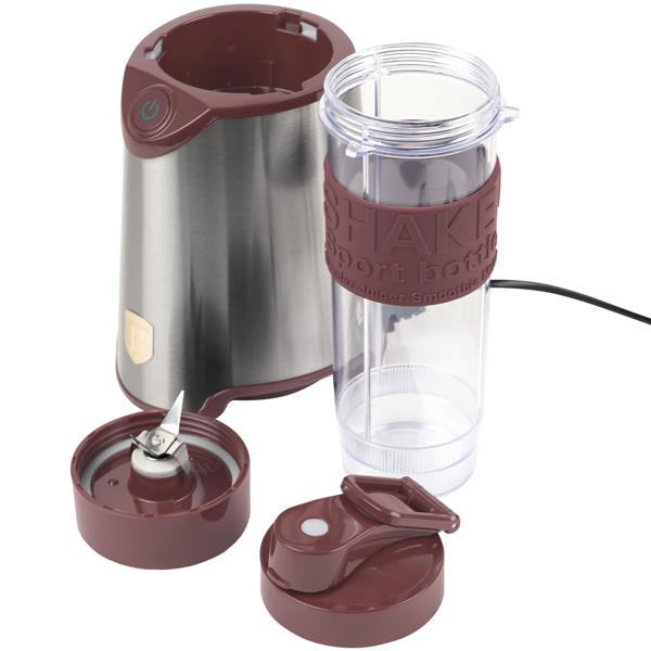 Eleganter Design-Standmixer, Edelstahl, matt-bordeaux, 300 Watt, mit 570ml To-Go-Becher, für Smoothies & Shakes unterwegs
