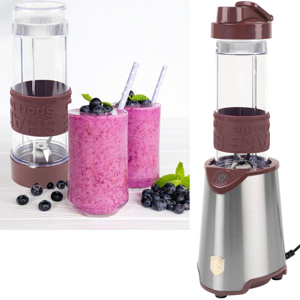 Eleganter Design-Standmixer, Edelstahl, matt-bordeaux, 300 Watt, mit 570ml To-Go-Becher, für Smoothies & Shakes unterwegs
