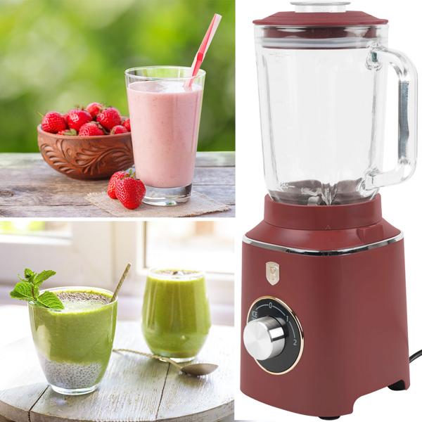 Moderner Standmixer, 1000W, Bordeaux Matt, 1,5L Glas – Edelstahlklingen, Pulsfunktion, mit Dosierbecher, Smoothiemaker