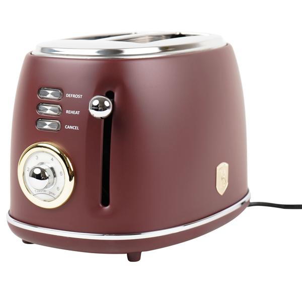 Edler Aluminium Design Toaster, bordeaux matt, starke 850W – 6 Röststufen, nostalgischer Look, hochwertiger Frühstücks-Toaster