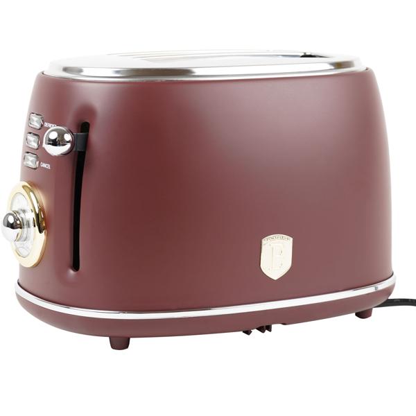 Edler Aluminium Design Toaster, bordeaux matt, starke 850W – 6 Röststufen, nostalgischer Look, hochwertiger Frühstücks-Toaster