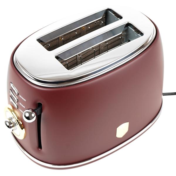Edler Aluminium Design Toaster, bordeaux matt, starke 850W – 6 Röststufen, nostalgischer Look, hochwertiger Frühstücks-Toaster