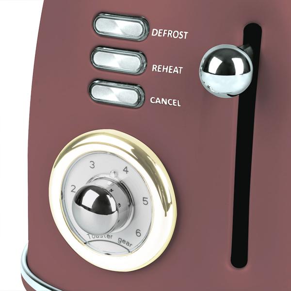 Edler Aluminium Design Toaster, bordeaux matt, starke 850W – 6 Röststufen, nostalgischer Look, hochwertiger Frühstücks-Toaster