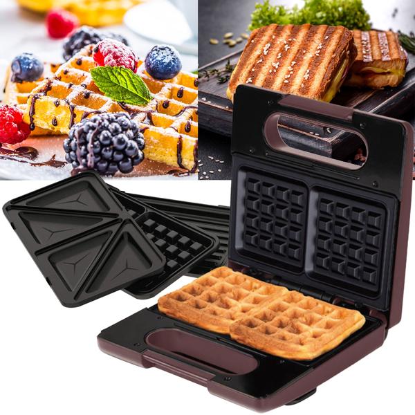 3in1 Sandwichmaker, Waffeleisen & Grill (780W) - Design-Küchenhelfer im trendigen bordeaux, antihaftbeschichtet - Perfekt für schnelle & leckere Snacks