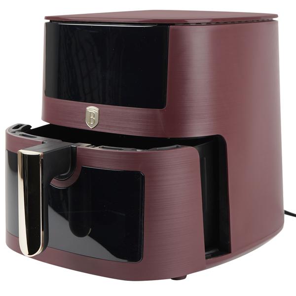 Moderne Heissluftfritteuse 8L mit Sichtfenster – Air Fryer mit 8 Programmen, Timer & Touch-Display – Stilvolles Bordeaux-Design