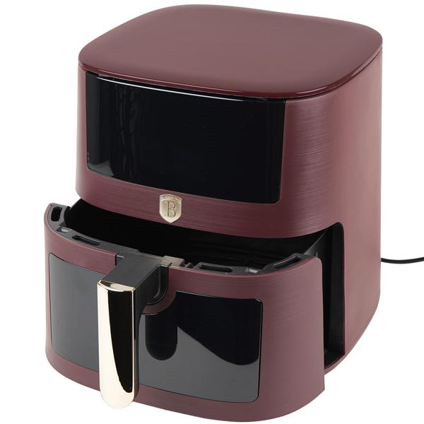 Moderne Heissluftfritteuse 8L mit Sichtfenster – Air Fryer mit 8 Programmen, Timer & Touch-Display – Stilvolles Bordeaux-Design