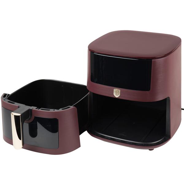 Moderne Heissluftfritteuse 8L mit Sichtfenster – Air Fryer mit 8 Programmen, Timer & Touch-Display – Stilvolles Bordeaux-Design