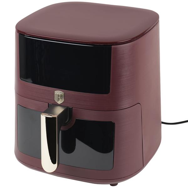 Moderne Heissluftfritteuse 8L mit Sichtfenster – Air Fryer mit 8 Programmen, Timer & Touch-Display – Stilvolles Bordeaux-Design