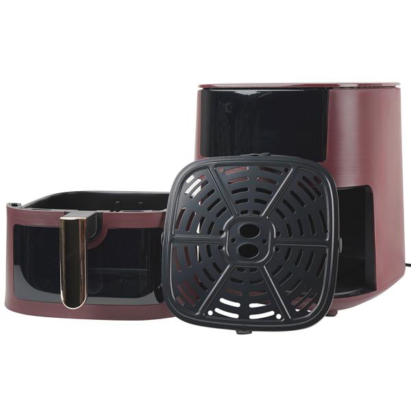 Moderne Heissluftfritteuse 8L mit Sichtfenster – Air Fryer mit 8 Programmen, Timer & Touch-Display – Stilvolles Bordeaux-Design