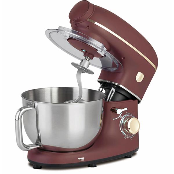 Vintage Küchenmaschine, robustes Getriebe, 5,5 l Edelstahlschüssel inkl. Fleischwolf, Wurstfüller, Smoothie & Pasta-Aufsätze, 1500W, bordeaux