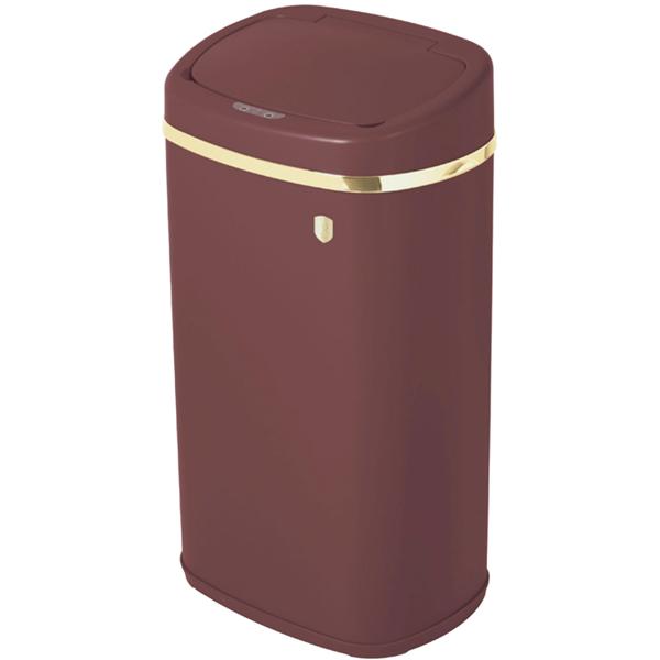 Hochwertiger Design Abfalleimer aus Metall, mit 58 Liter Volumen und Touch Sensor, edles matt bordeaux - Gold Optik, stabiler Rahmen und Deckel